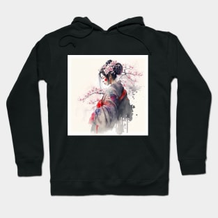 Japanese geisha in kimono and cherry blossoms Hoodie